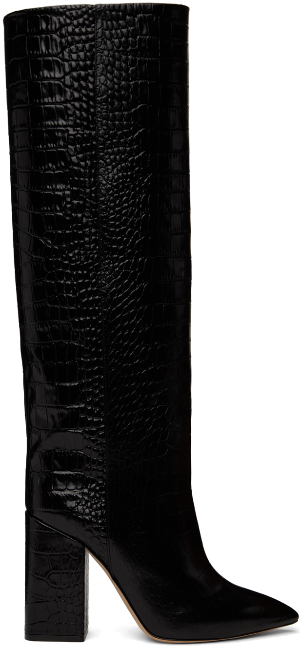 Paris Texas Black Croc Anja 100 Boots In Carbone