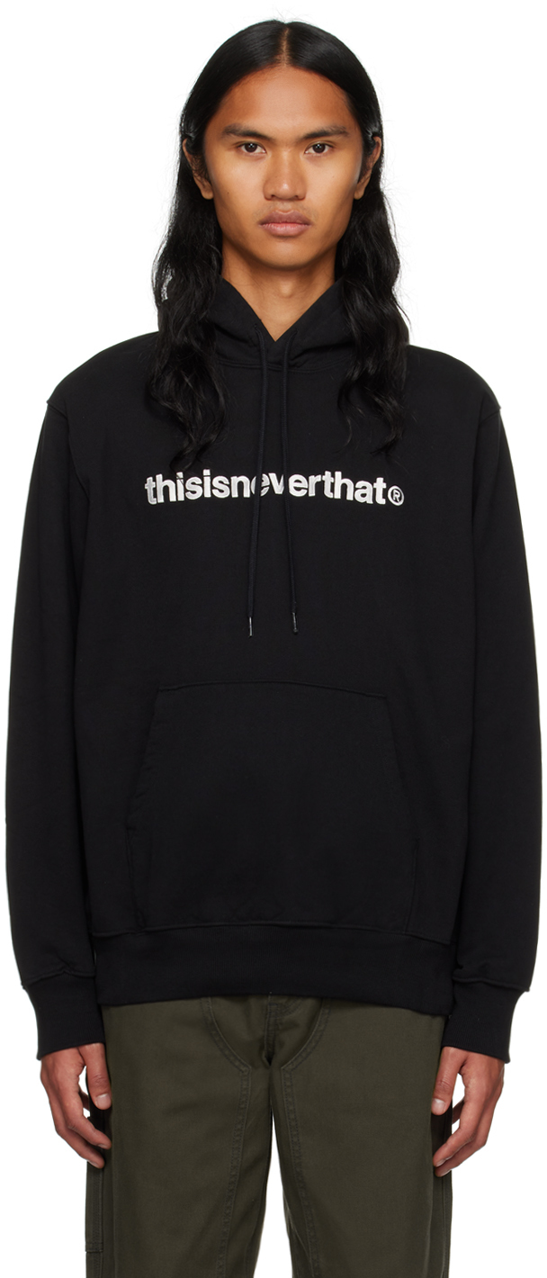 thisisneverthat: Black Embroidered Hoodie | SSENSE