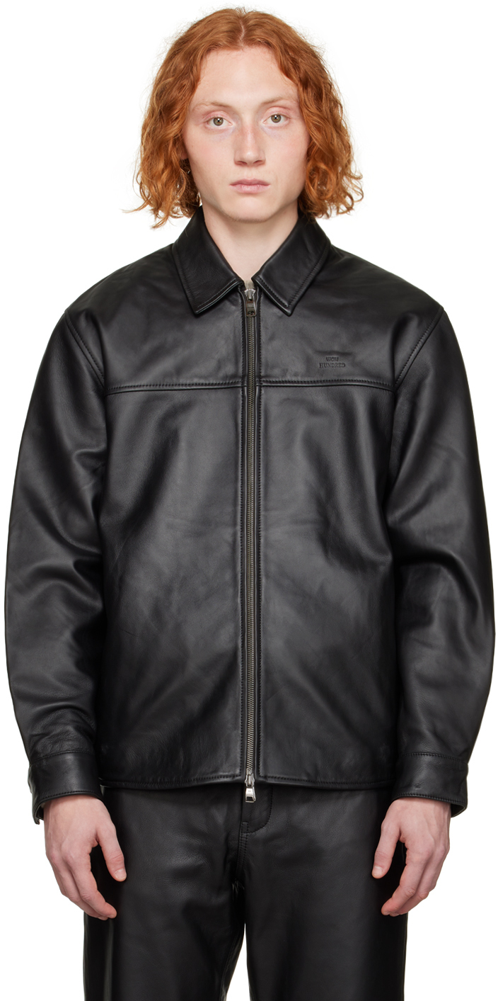 Black Blake Leather Jacket by Won Hundred on Sale