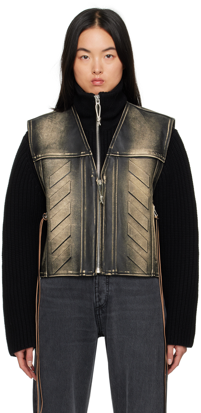 Eytys Black Harper Leather Waistcoat In Vintage Black