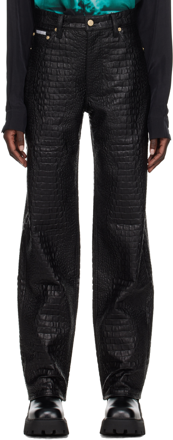 Women for Pants - Zip Fly Crocodile Embossed PU Leather Pants