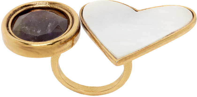 Erdem Gold Heart & Stone Ring In Mop + Amethyst