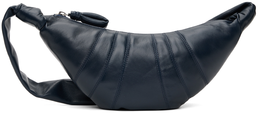 Lemaire Navy Small Croissant Bag In Bl795 Midnight Blue