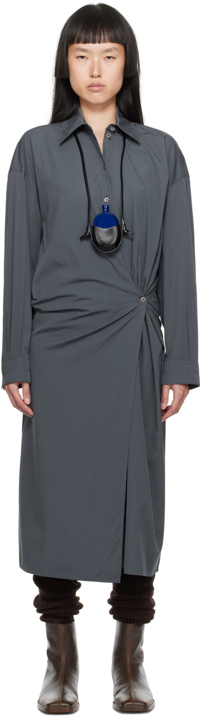 Shop Lemaire Gray Twisted Midi Dress In Bk991 Asphalt