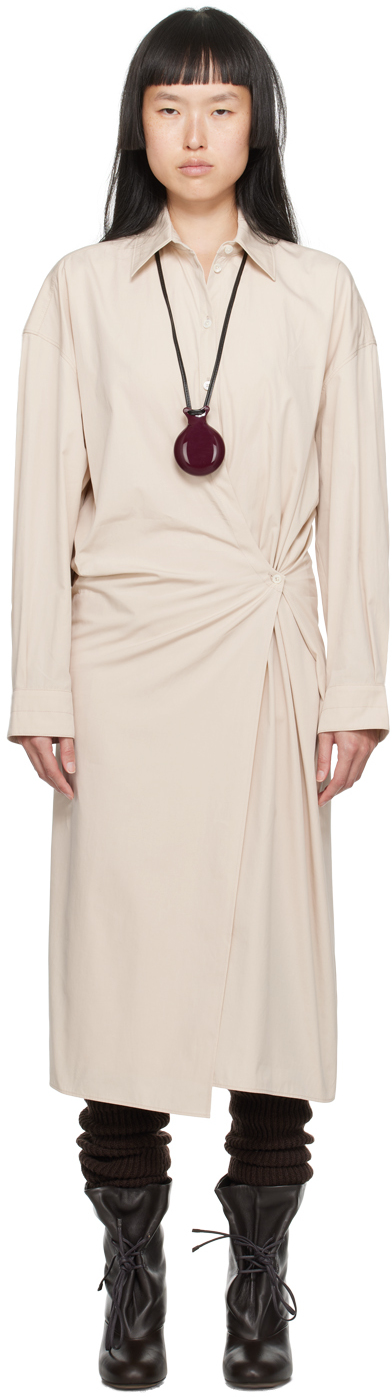 Shop Lemaire Beige Twisted Midi Dress In Re303 Dusty Rose