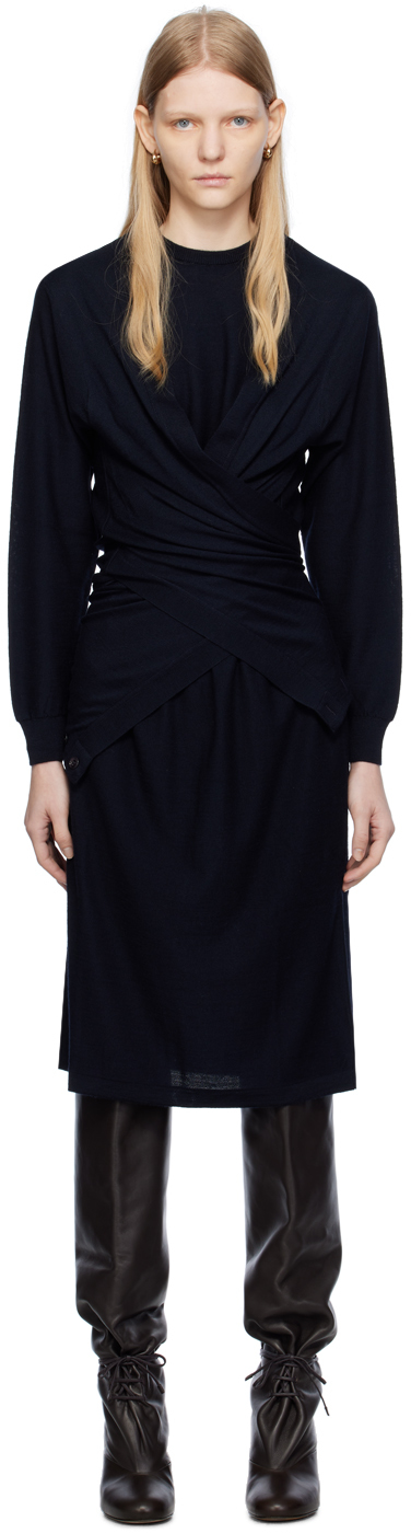 Lemaire Twisted Trompe L'ail Sweater Midi Dress In Blue
