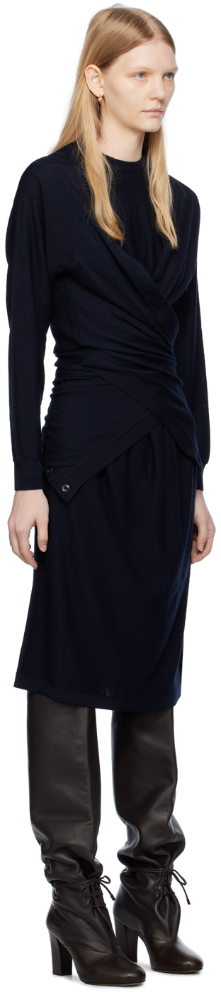 Shop Lemaire Navy Trompe L'œil Midi Dress In Bl791 Dark Navy