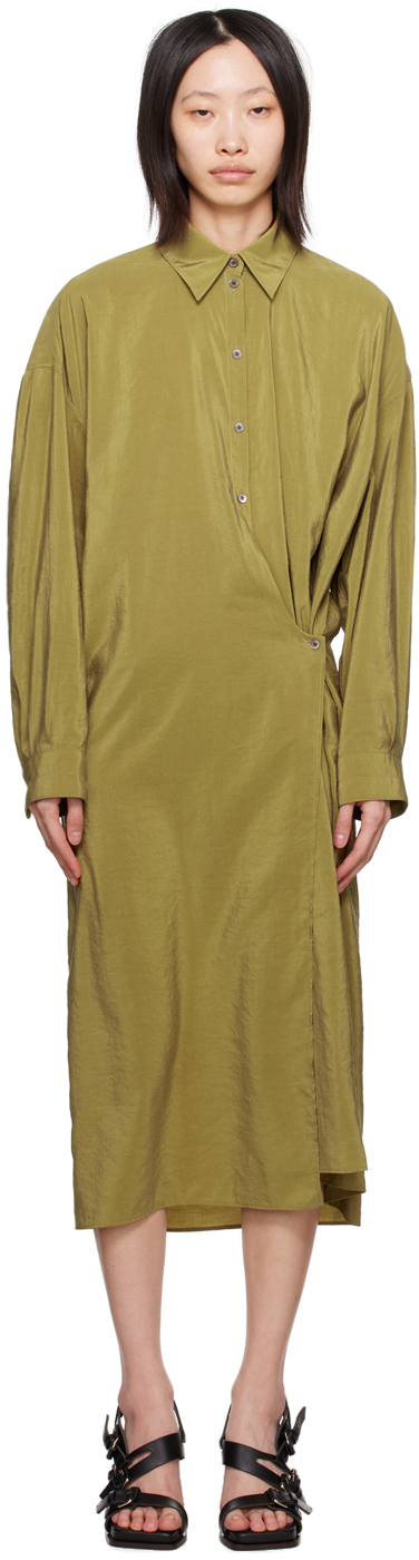 Lemaire Green Twisted Midi Dress In Gr690 Pistachio