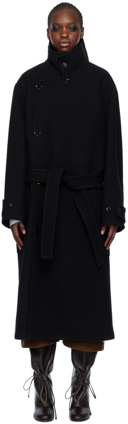 LEMAIRE: Black Wrap Coat | SSENSE Canada