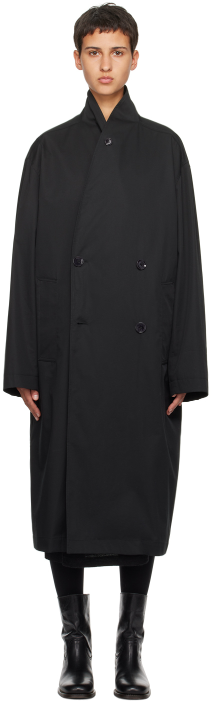 Black Wrap Collar Trench Coat by LEMAIRE on Sale