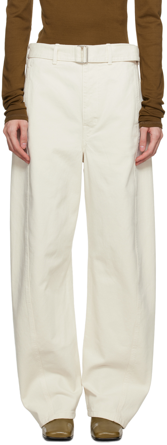 Lemaire Off-white Twisted Belted Jeans In Wh038 Clay White