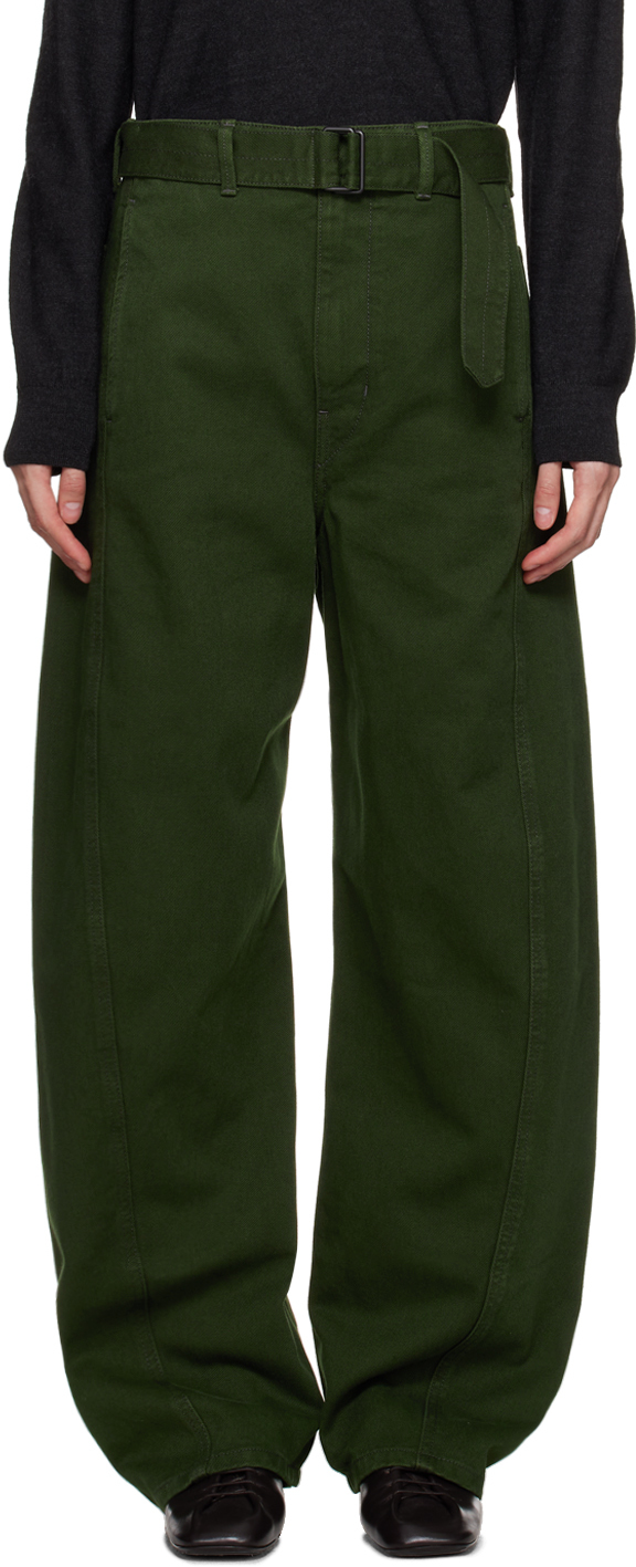 LEMAIRE: Green Twisted Belted Jeans | SSENSE