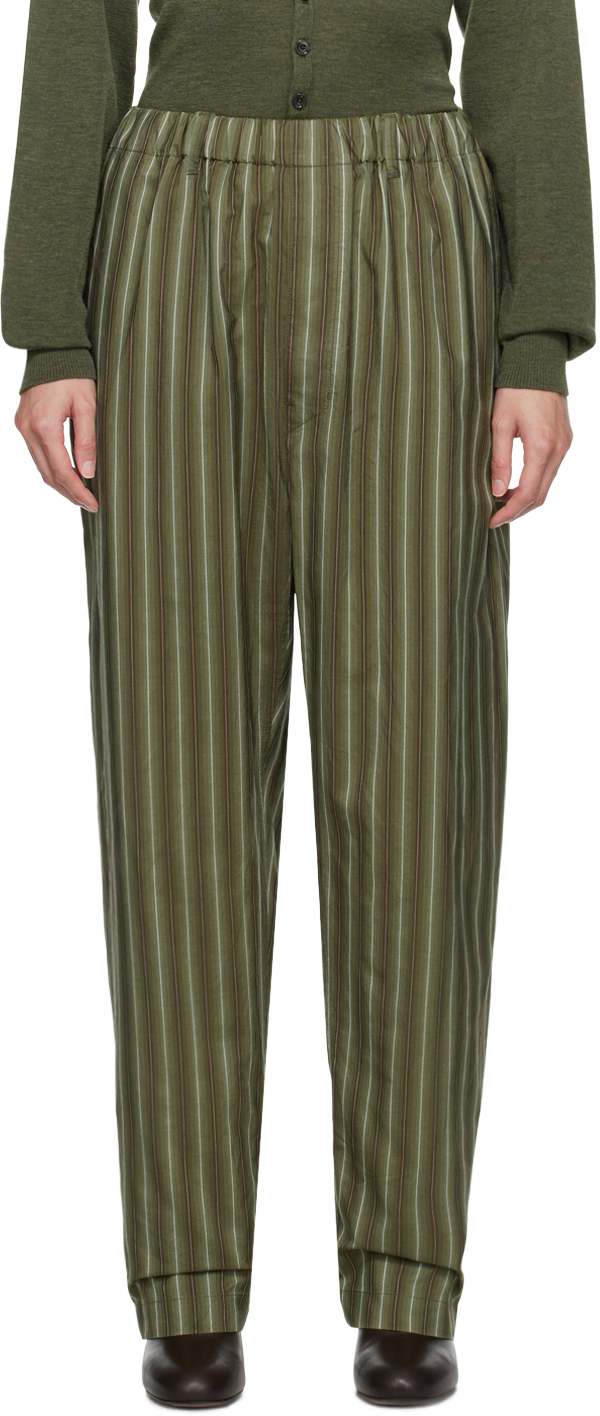 Lemaire Green Relaxed Lounge Pants In Mu044 Olive / White