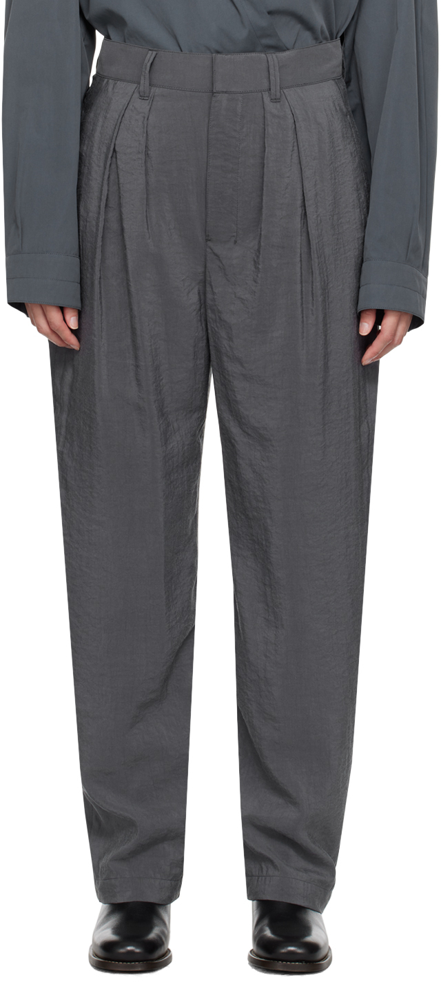 Lemaire Gray Soft Pleated Trousers In Bk991 Asphalt
