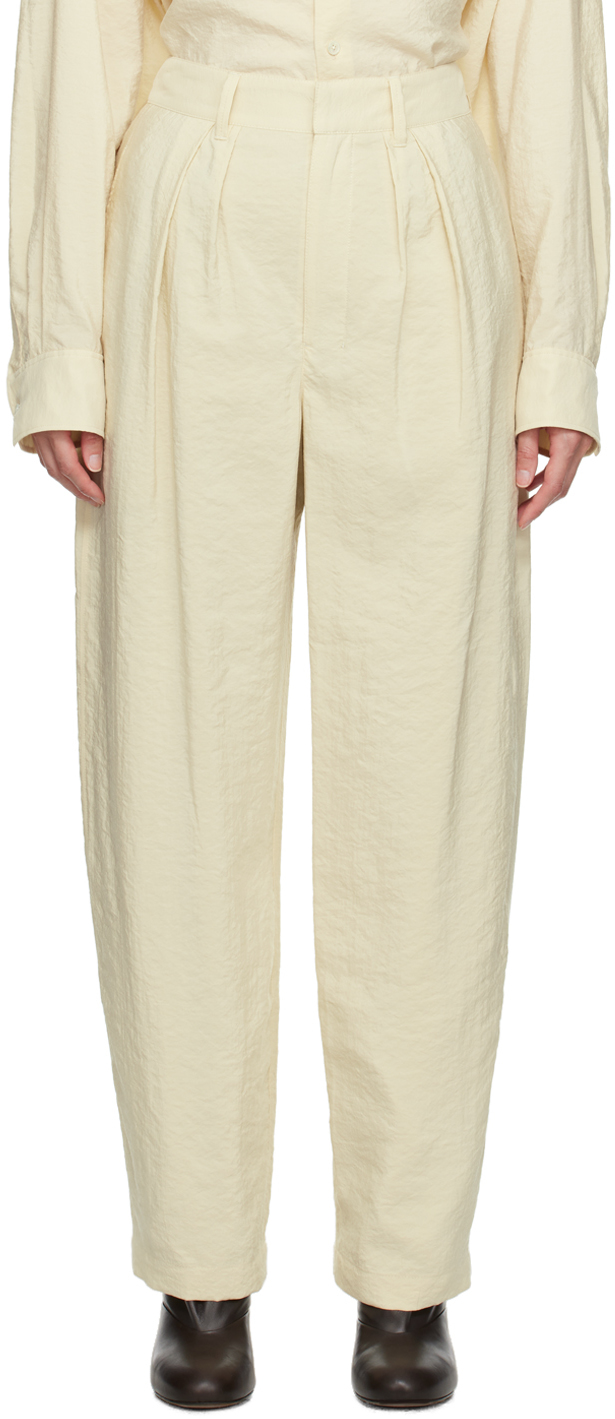 Lemaire Off-white Soft Pleated Trousers In Wh054 Ecru