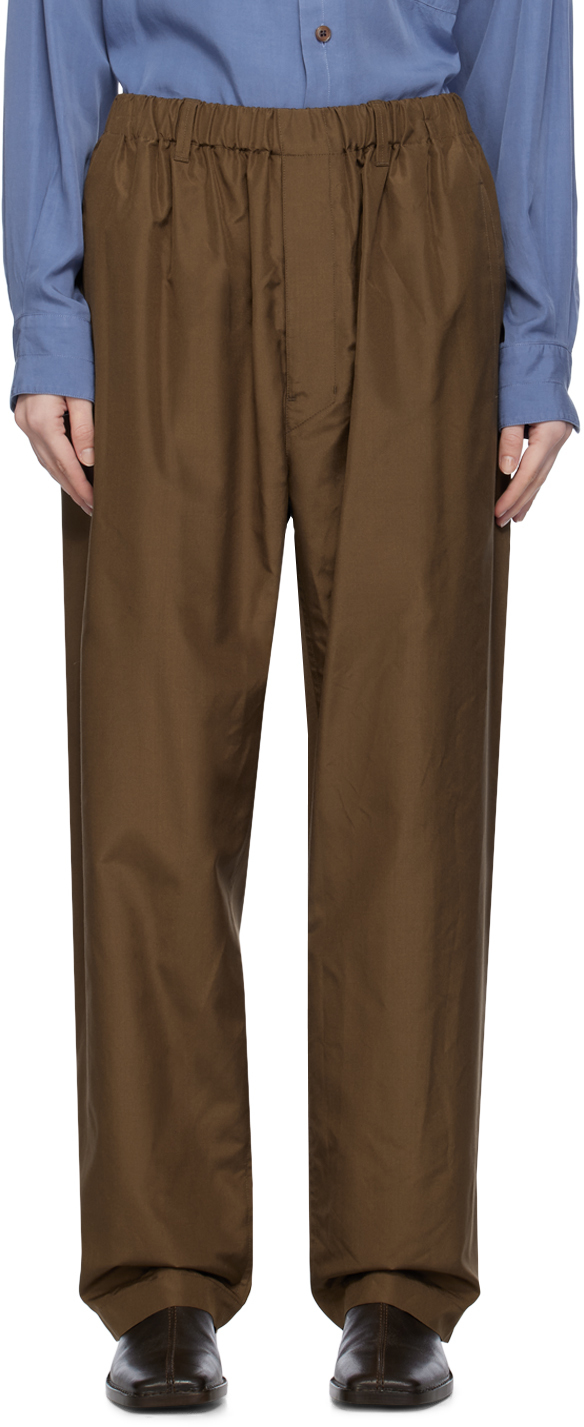 Lemaire Brown Relaxed Trousers In Br501 Dark Tobacco