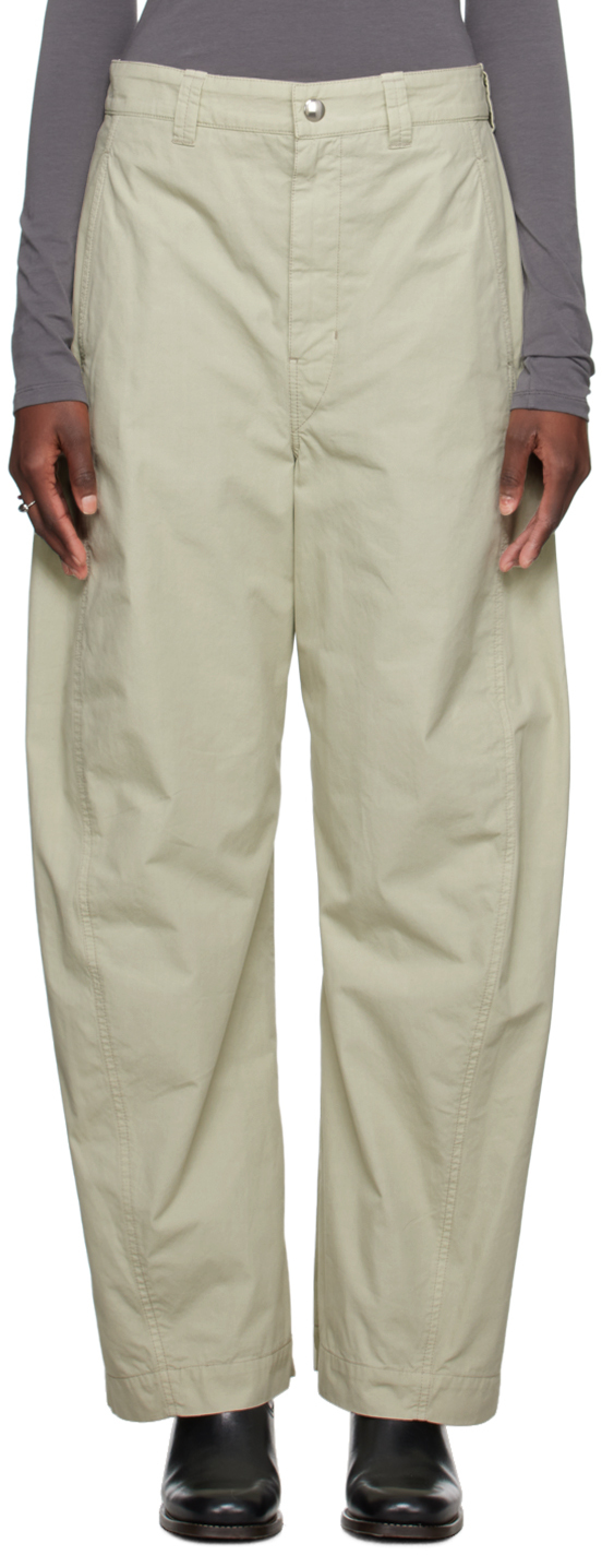 Lemaire Green Twisted Chino Trousers In Sage Green