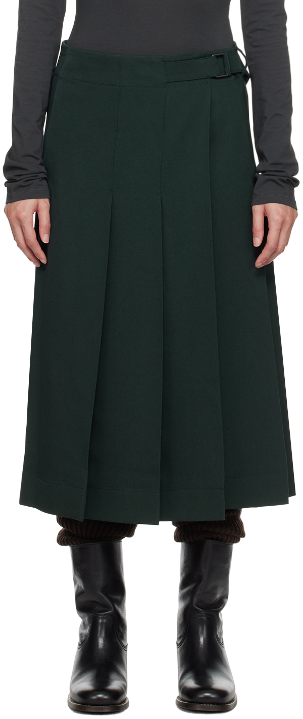 Black Pleated Wrap Midi Skirt