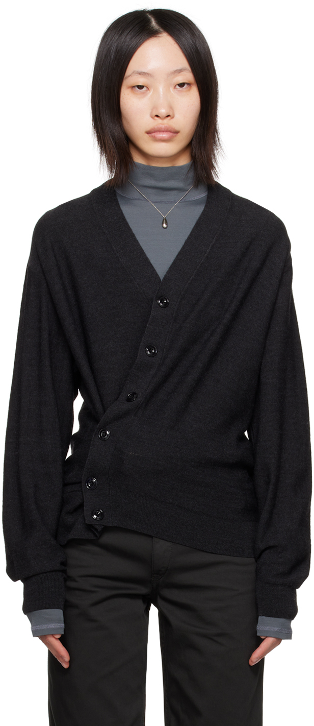 Gray Relaxed Twisted Cardigan In Bk966 Anthracite