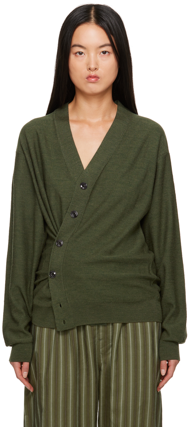 Lemaire Green Relaxed Twisted Cardigan In Gr626 Ivy Green