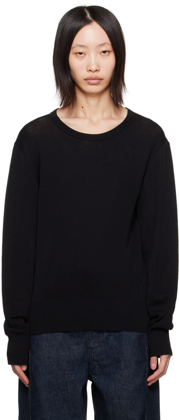 Lemaire Black Crewneck Sweater In Bk999 Black
