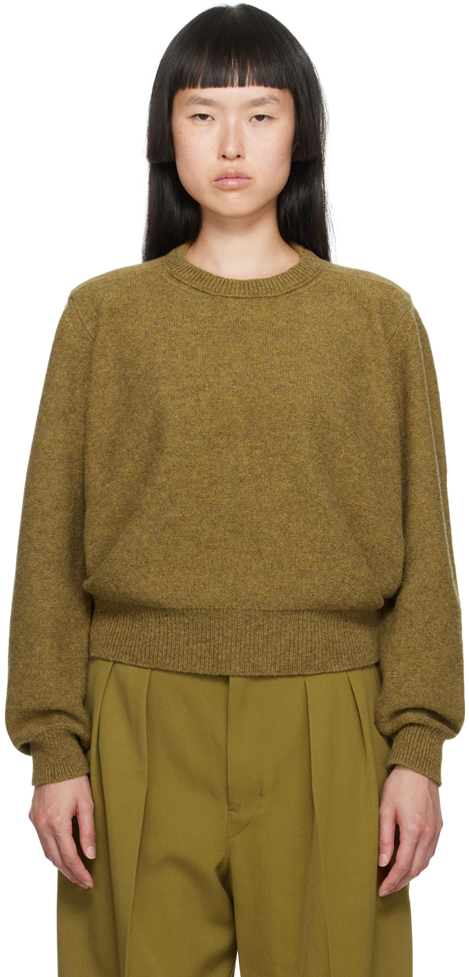 Lemaire Khaki Tilted Sweater In Ye581 Dark Mustard