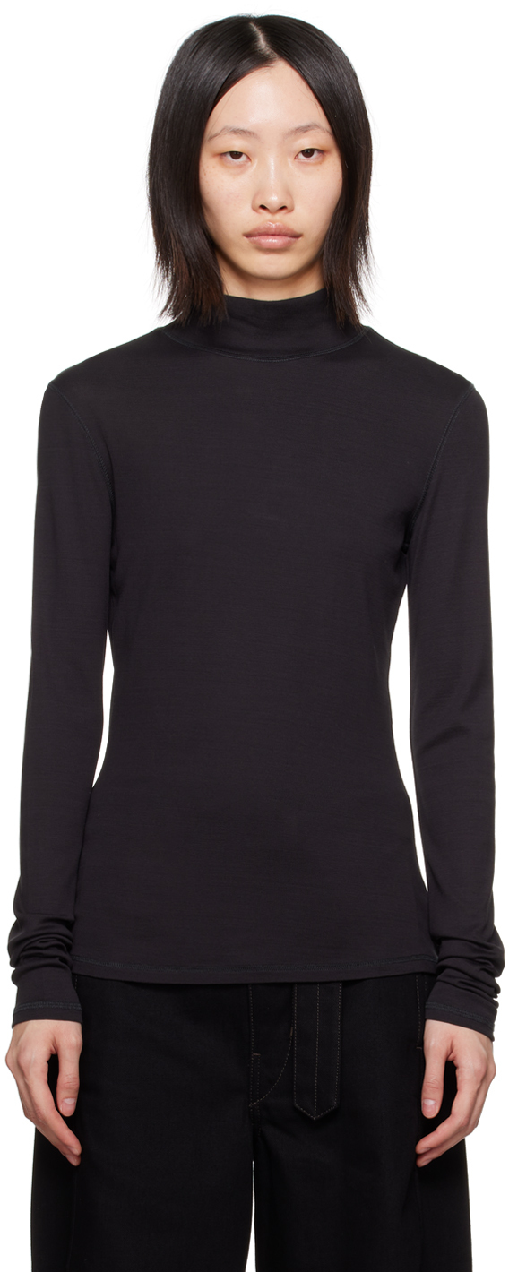 Lemaire Gray Rib Turtleneck In Bk998 Squid Ink