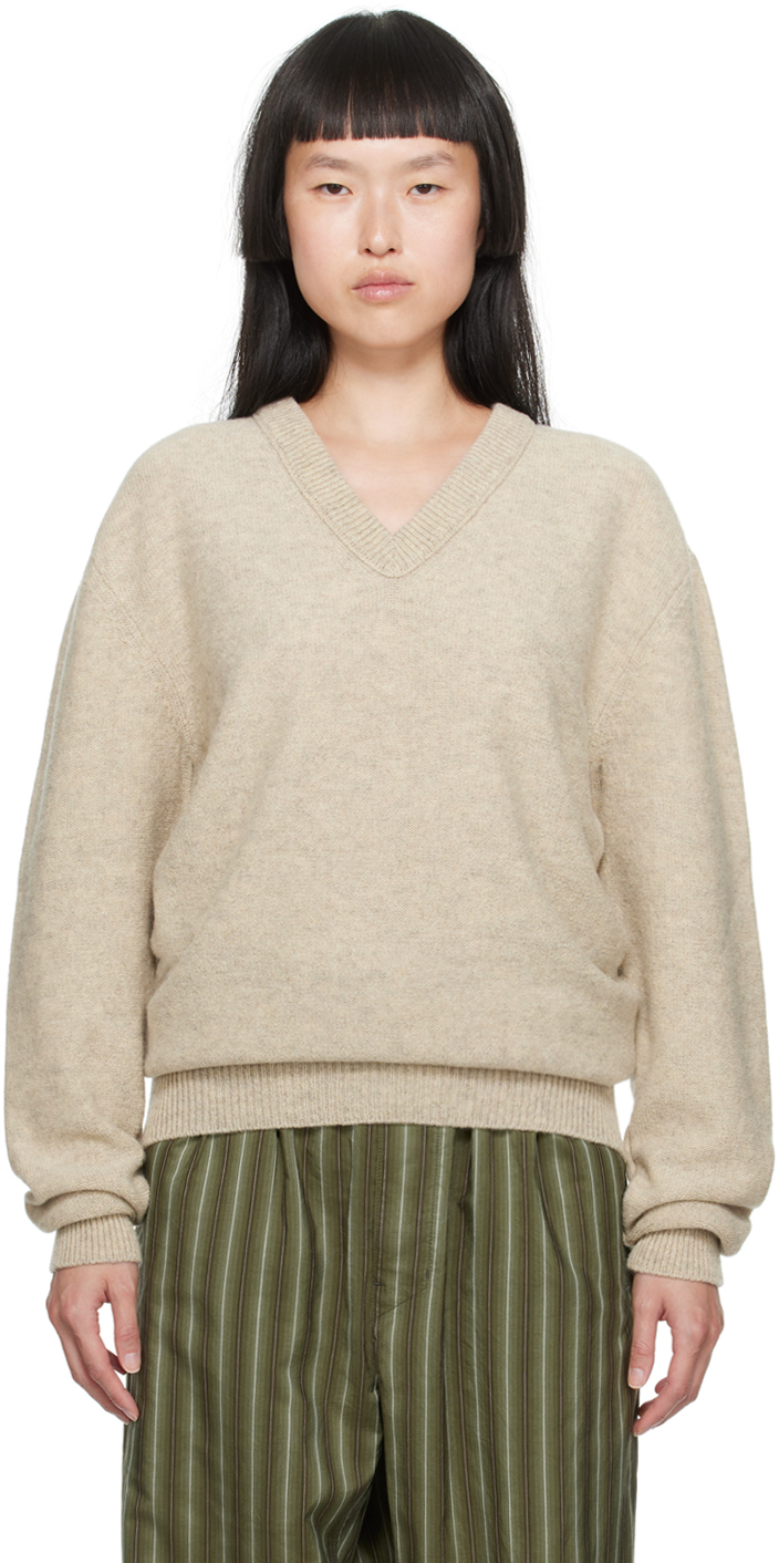 Lemaire Off-white V-neck Sweater In Chalk
