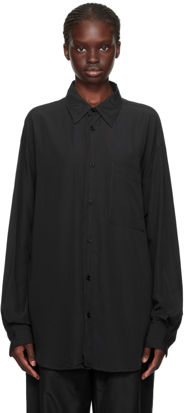 Shop Lemaire Navy Relaxed Shirt In Bl795 Midnight Blue