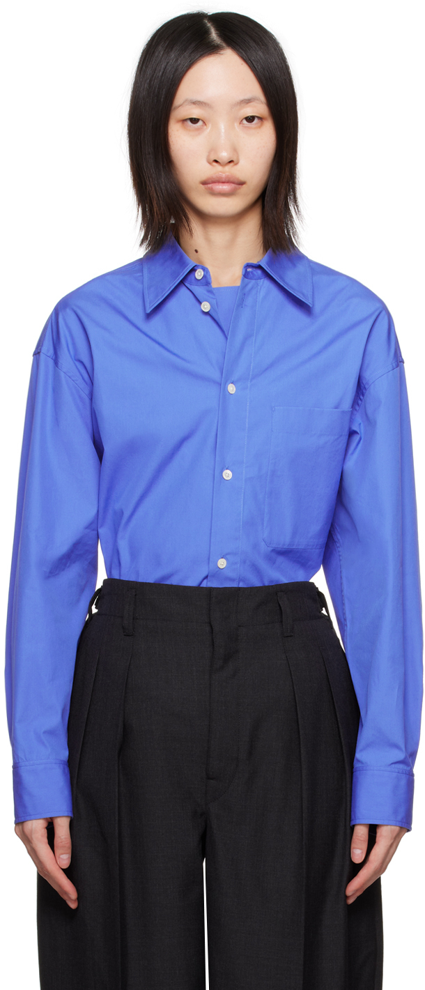 Lemaire Blue Long Shirt In Bl736 Cerulean