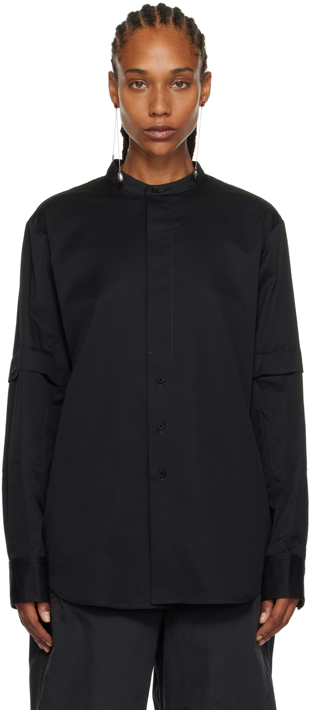 Lemaire Black Band Collar Shirt In Bk999 Black