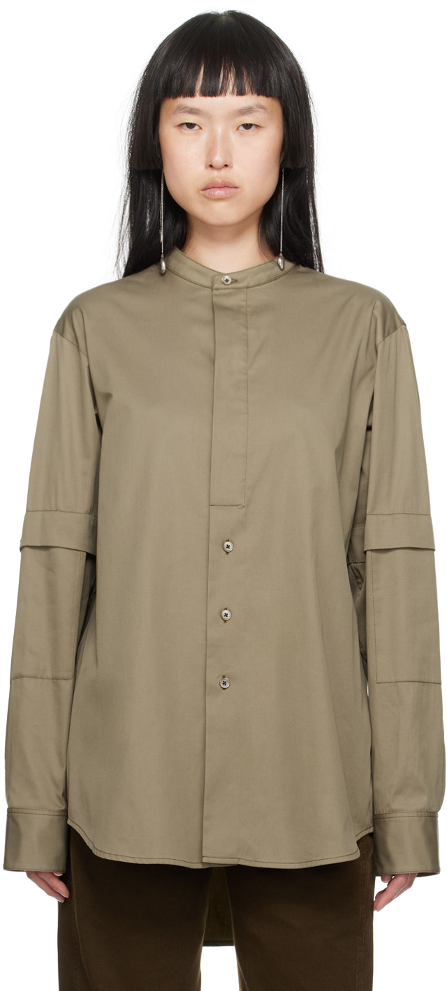 Lemaire Taupe Officer Collar Shirt In Br419 Squirrel