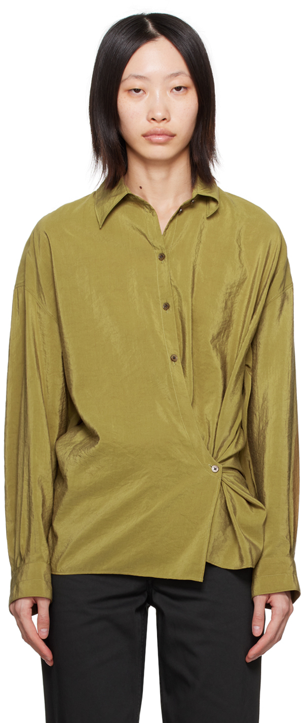 Green Straight Collar Twisted Shirt