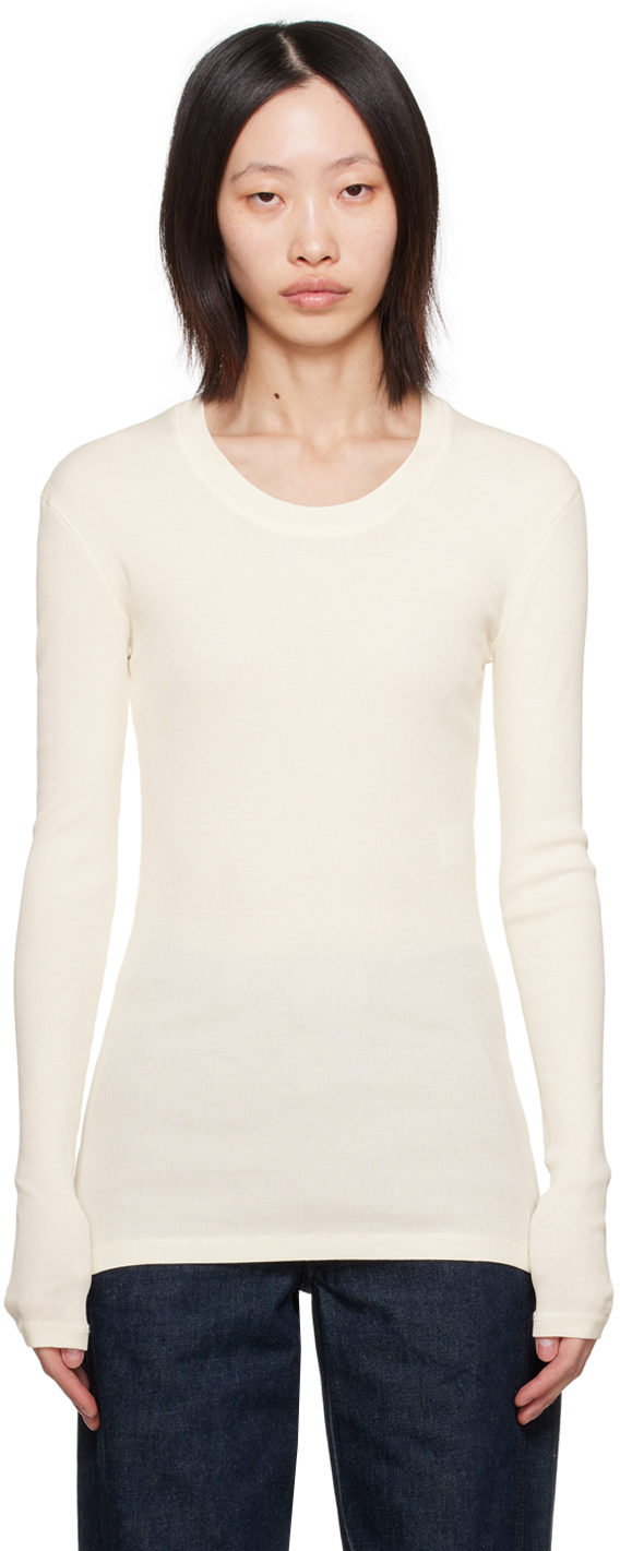Lemaire Off-white Dropped Shoulder Long Sleeve T-shirt In Wh048 Light Cream