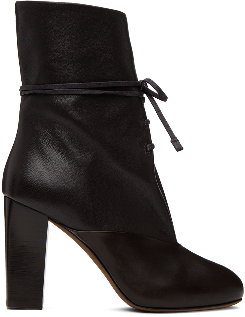 LEMAIRE BROWN ROUND TOE LACED BOOTS