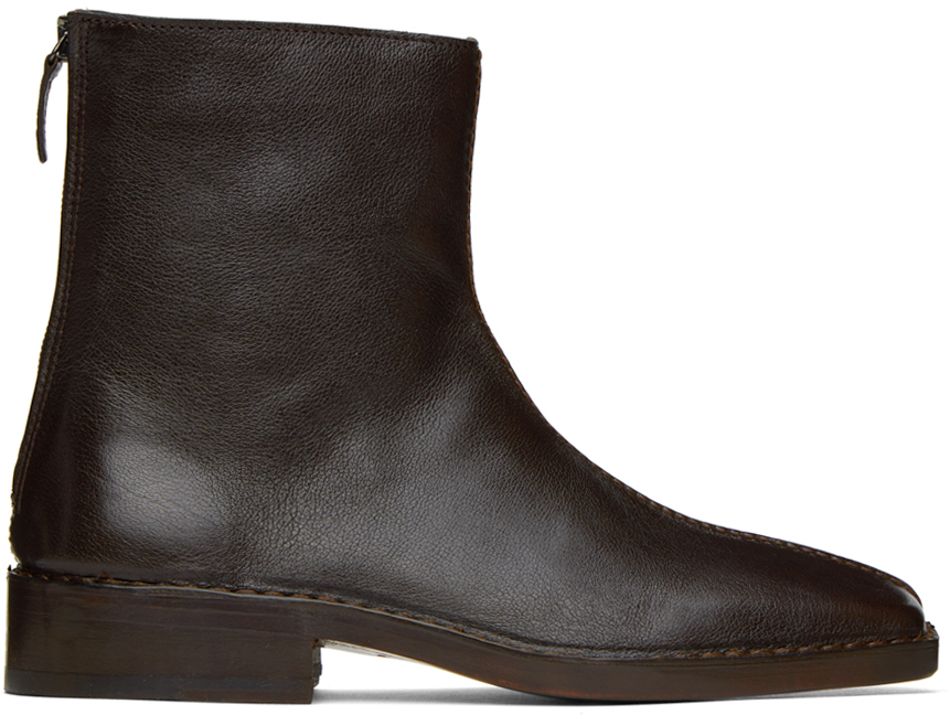 Shop Lemaire Brown Piped Zipped Boots In Br440 Mushroom