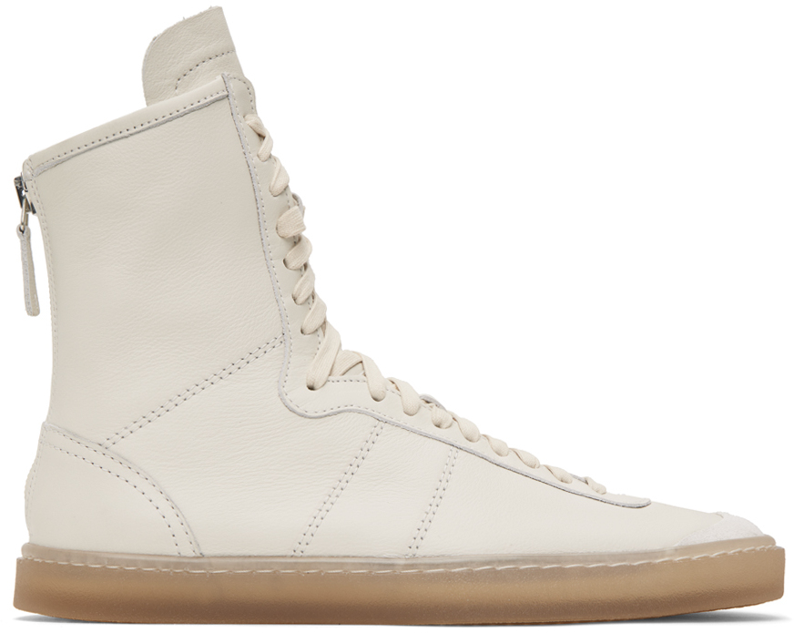 Shop Lemaire Beige Linoleum Boxing Sneakers In Wh038 Clay White