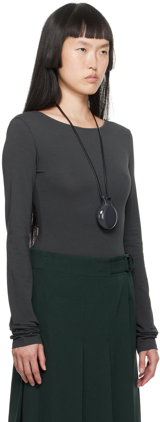 Lemaire Gray Boat Neck Bodysuit In Bk959 Zinc