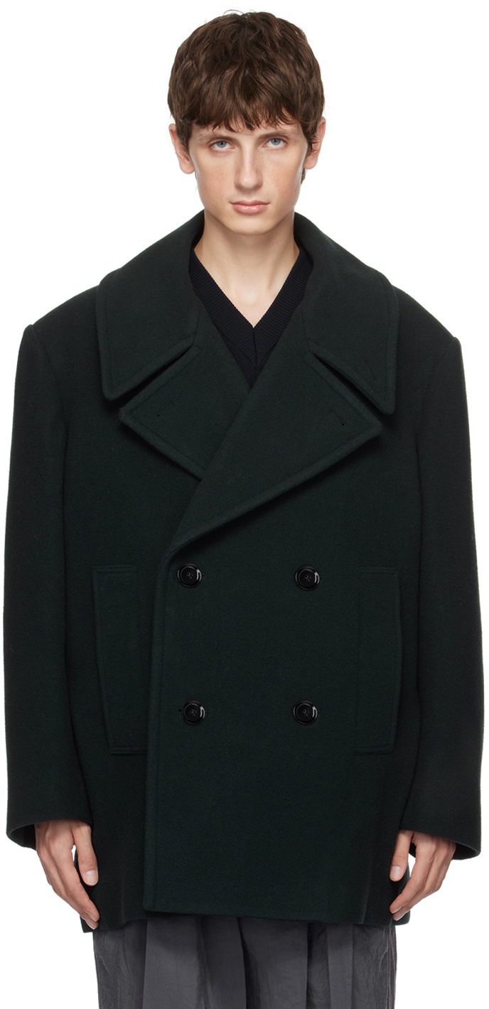 Lemaire Green Maxi Peacoat In Gr695 Midnight Green
