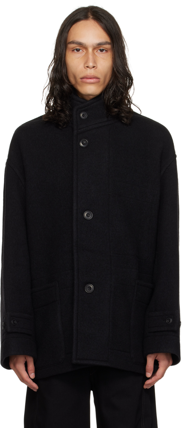 Lemaire Black Boxy Coat In Bk999 Black
