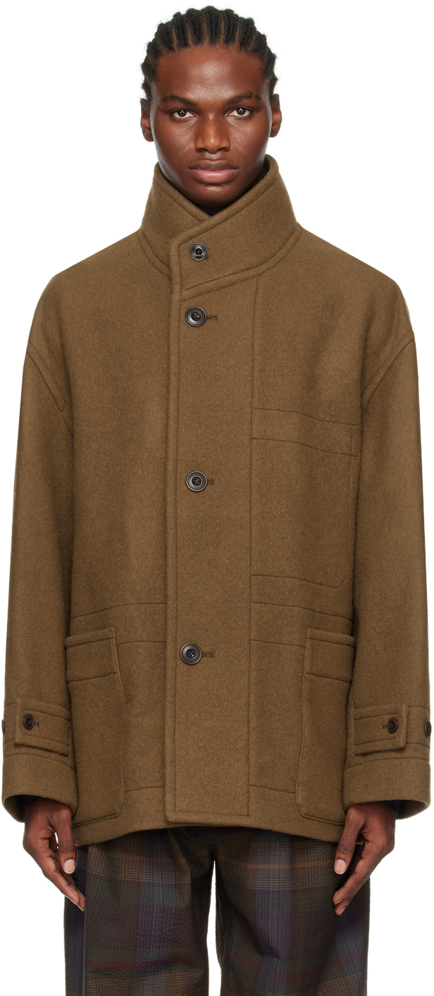 Inspiration Robe-Peignoir Coat in Dark Brown/Beige color - LEMAIRE -  Lemaire-EU