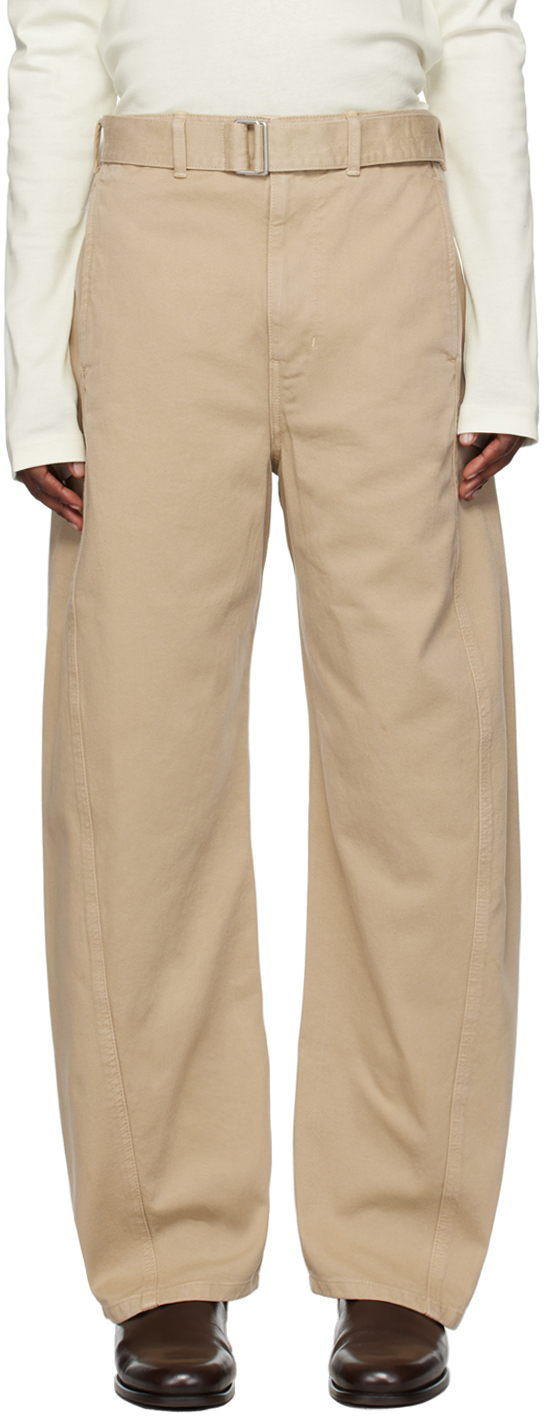 Shop Lemaire Ssense Exclusive Beige Twisted Belted Jeans In Bg230 Beige