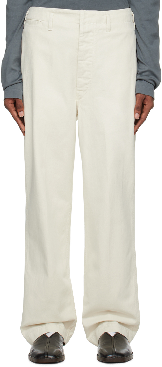 Lemaire White Maxi Trousers In Wh038 Clay White