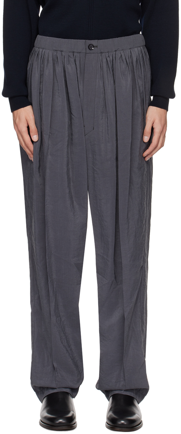 Lemaire Gray Relaxed Trousers In Bk991 Asphalt