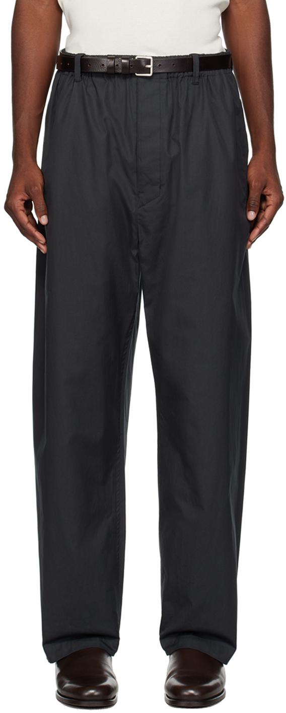 Lemaire Black Relaxed Trousers In Bk998 Squid Ink