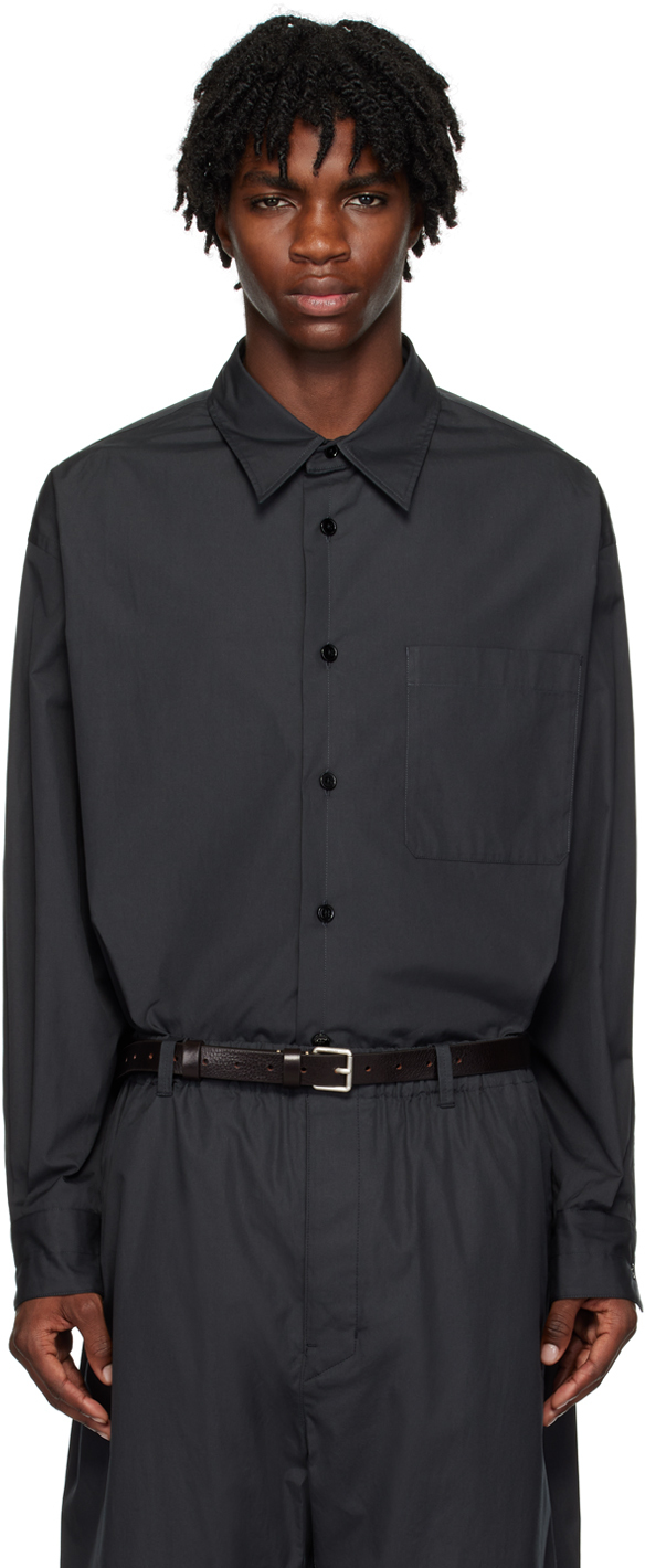 Lemaire Black Relaxed Shirt In Bk998 Squid Ink
