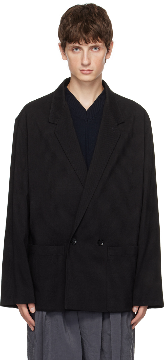 Lemaire Black Double-breasted Blazer In Bk999 Black
