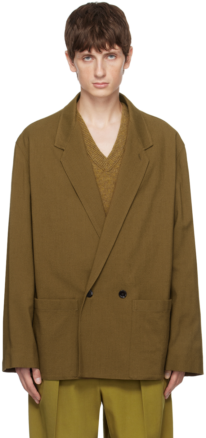 Shop Lemaire Brown Double-breasted Blazer In Br501 Dark Tobacco