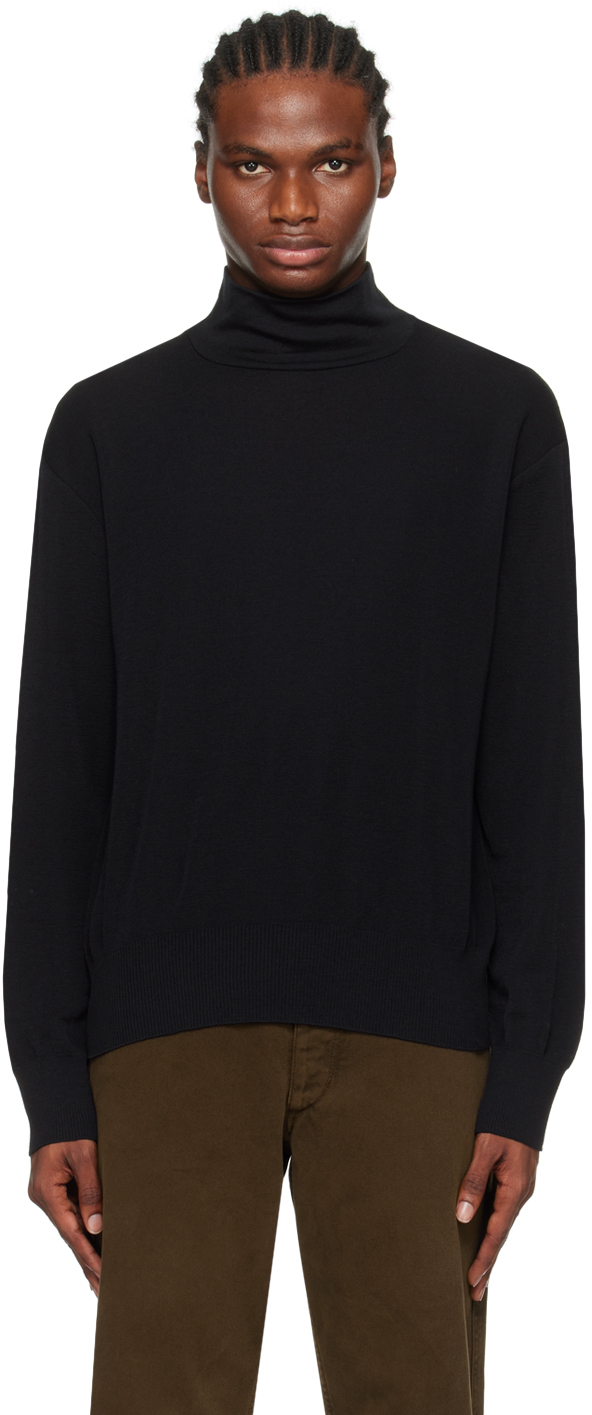 LEMAIRE: Black Dropped Shoulder Turtleneck | SSENSE Canada