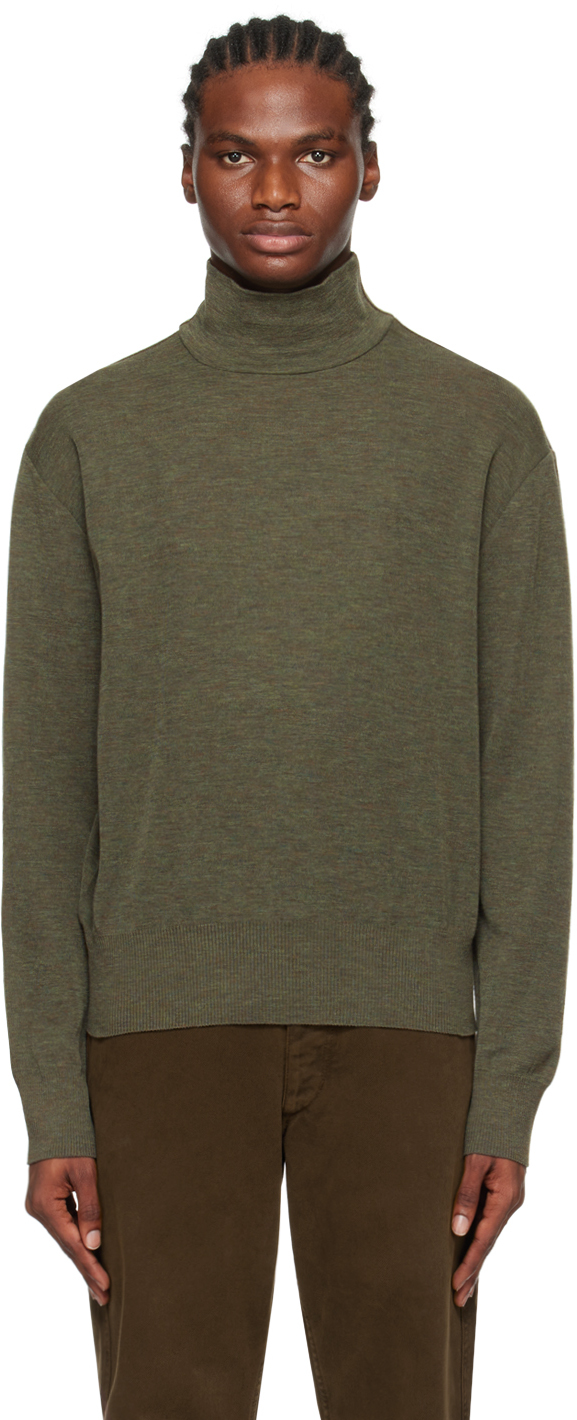 Lemaire Green Dropped Shoulder Turtleneck In Gr701 Dusty Olive